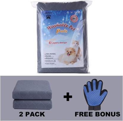 Washable Dog Pee Pads+Free Grooming Gloves - Reusable Whelping Pads,Waterproof Dog Mat Non-Slip Puppy Potty Training Pads for Dogs, Cats, Bunny
