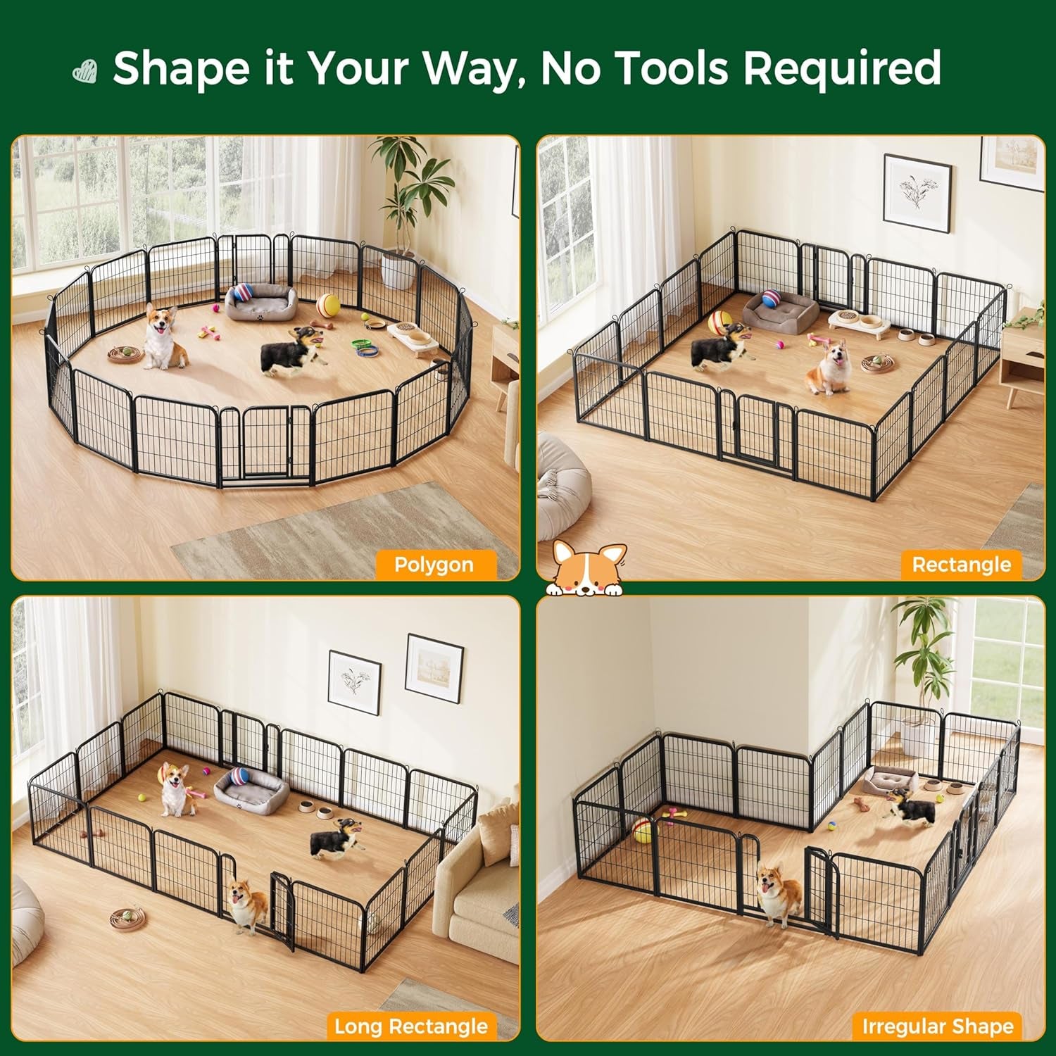 Yaheetech Dog Playpen Outdoor, 24 Inch 16 Panels Dog Pen Indoor Heavy Duty Puppy Exercise Pen Metal Pet Fence for RV Camping/Yard/Garden