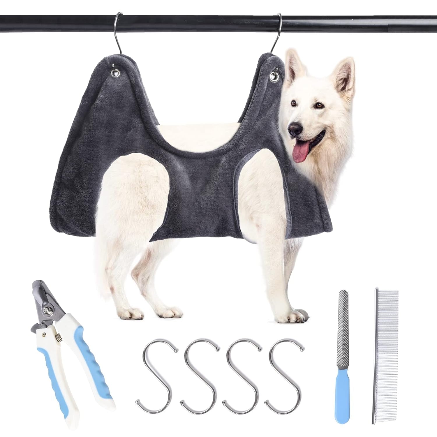 Pet Dog Grooming Hammock Harness Helper 5In1 Hammock Restraint Bag for Small Medium Large Dogs&Cats Grooming Hammock Drying Towels for Bathing Washing and Nail Trimming with Nail Clippers Comb