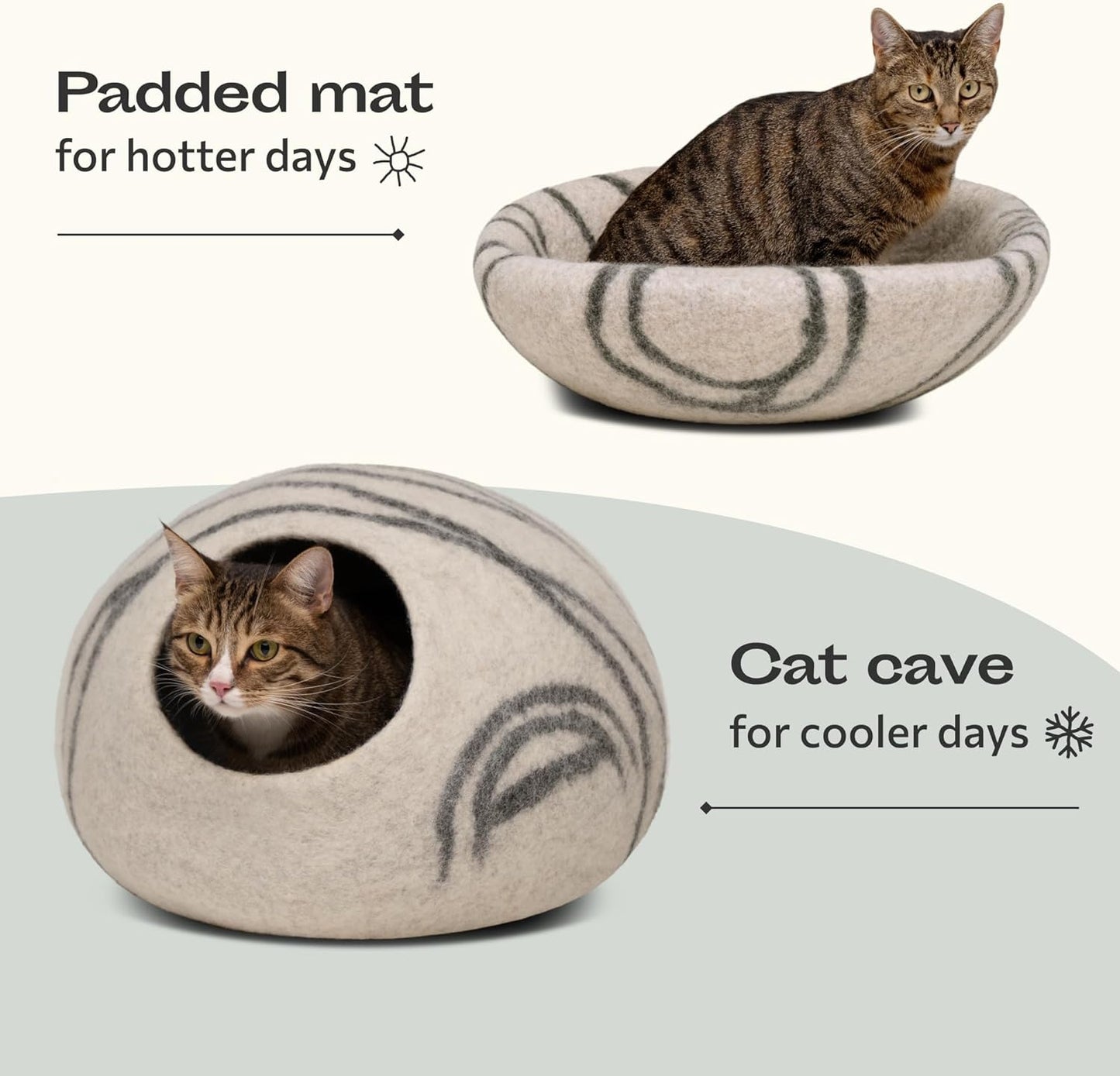 Cat Cave – Premium Felt Cat Bed for Indoor Cats, Handmade Merino Wool (Light Gray, Medium)