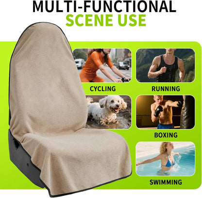 Towel Waterproof Car Seat Cover Beige for Trucks SUV Seats Fitness Athletes Pets Gym and Water Sport