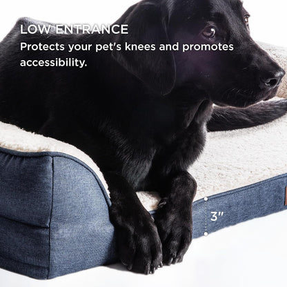 Bedsure Memory Foam Dog Bed for Large Dogs - Orthopedic Egg Foam Dog Sofa Bed with Soft Sherpa Surface, Bolster Pet Couch with Removable Washable Cover, Waterproof Layer and Nonskid Bottom, Denim Blue